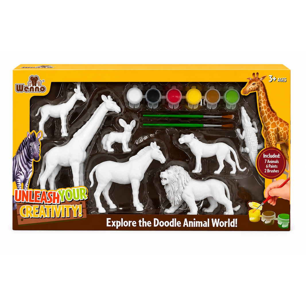 Set de Animales para Pintar con Pinturas y Pinceles | Kit Creativo Infantil 7 Figuras