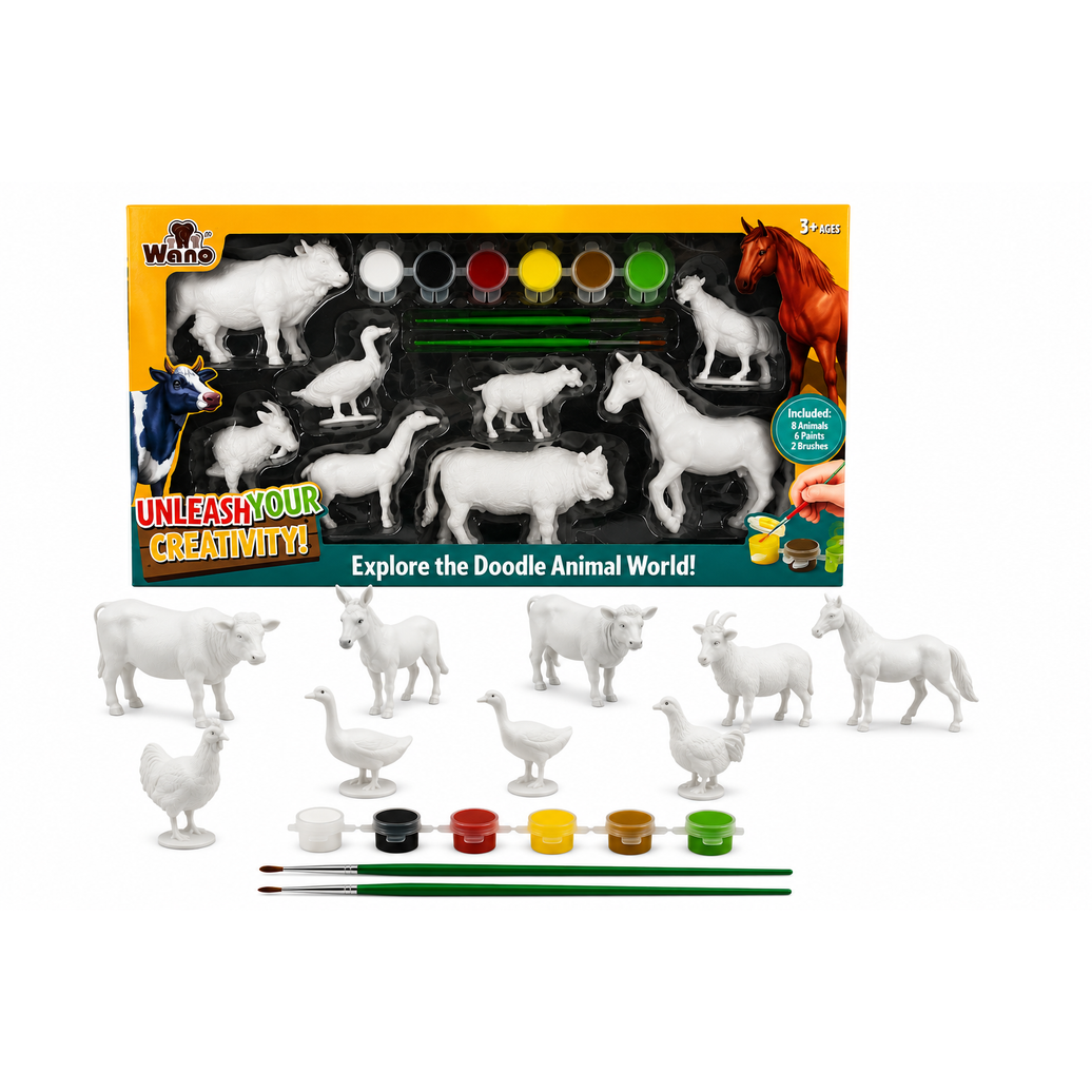 Set de Animales de Granja para Pintar | 8 Figuras, Pinturas y Pinceles