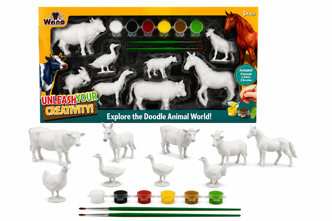 Set de Animales de Granja para Pintar | 8 Figuras, Pinturas y Pinceles