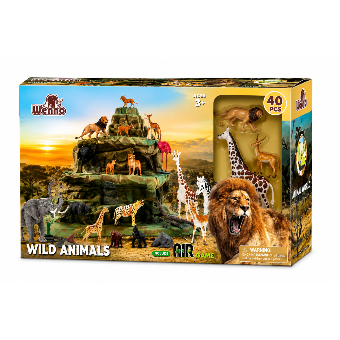 Set de Animales Salvajes con Volcán 40 Piezas | Juego Safari con Figuras y Accesorios