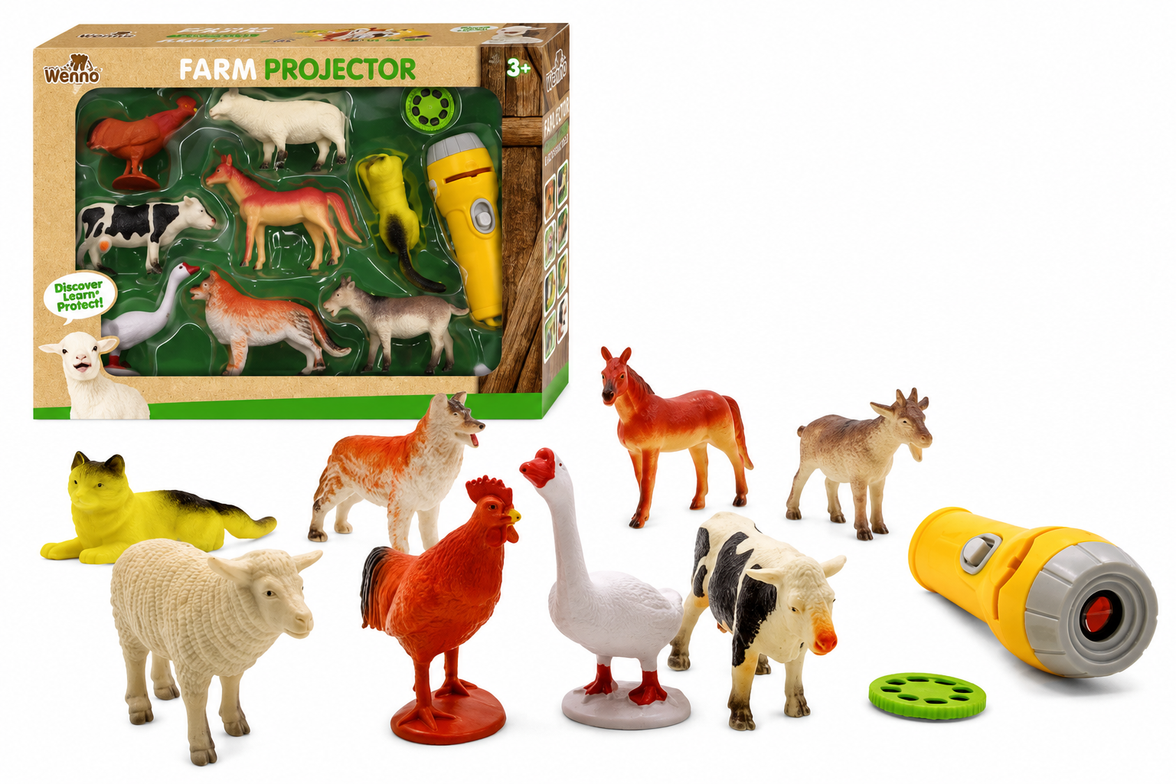 Proyector de Animales de Granja con Linterna y Figuras | Set Educativo Infantil