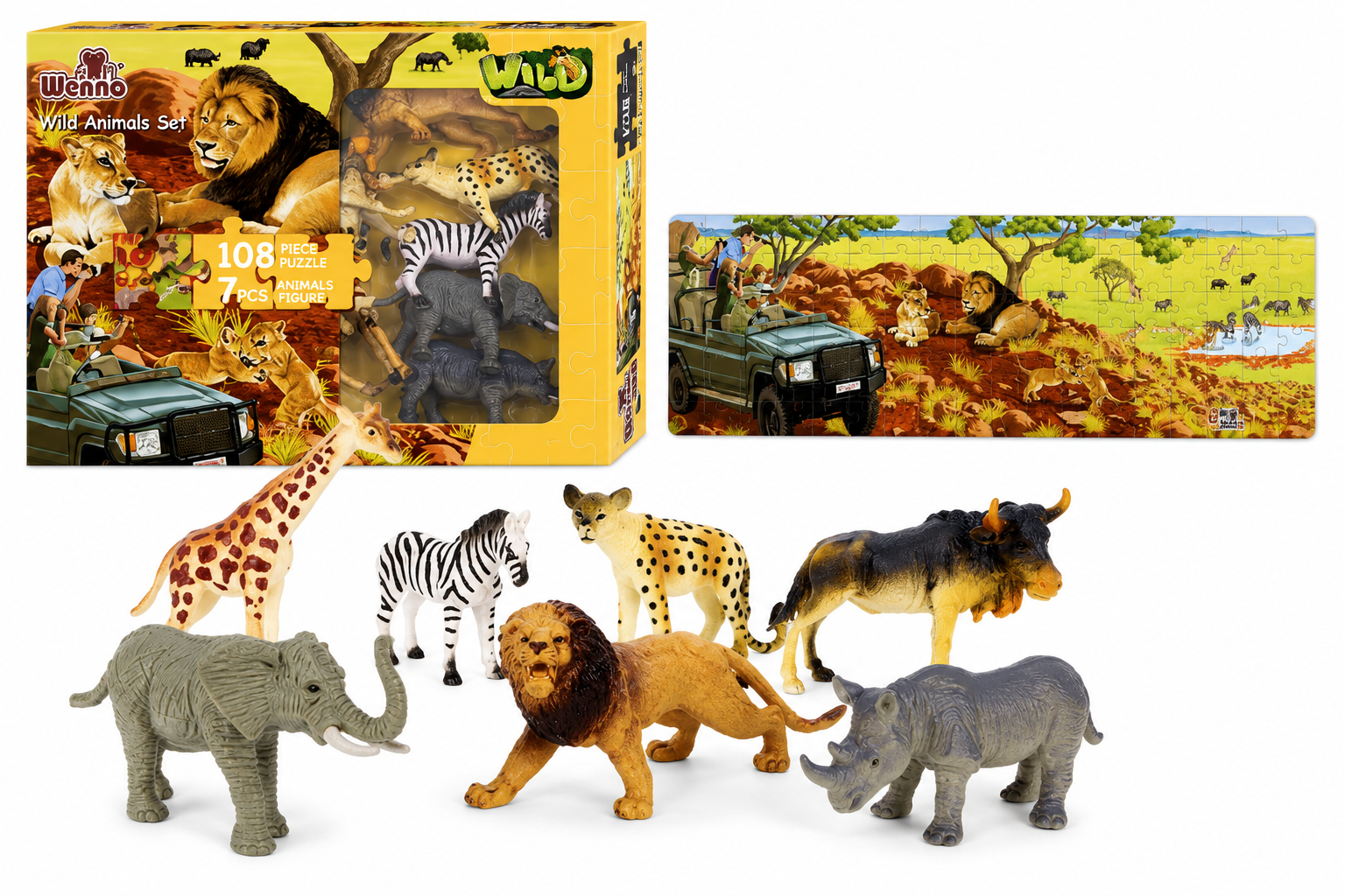 Puzzle Safari 108 Piezas con 7 Animales Salvajes | Set Educativo Infantil