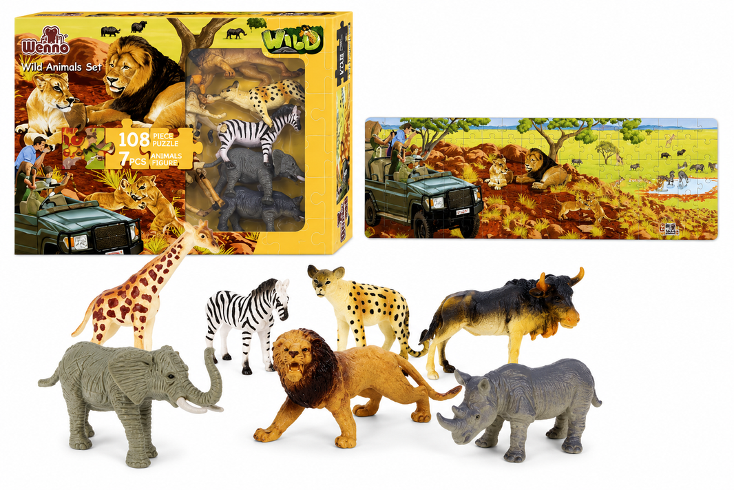 Puzzle Safari 108 Piezas con 7 Animales Salvajes | Set Educativo Infantil