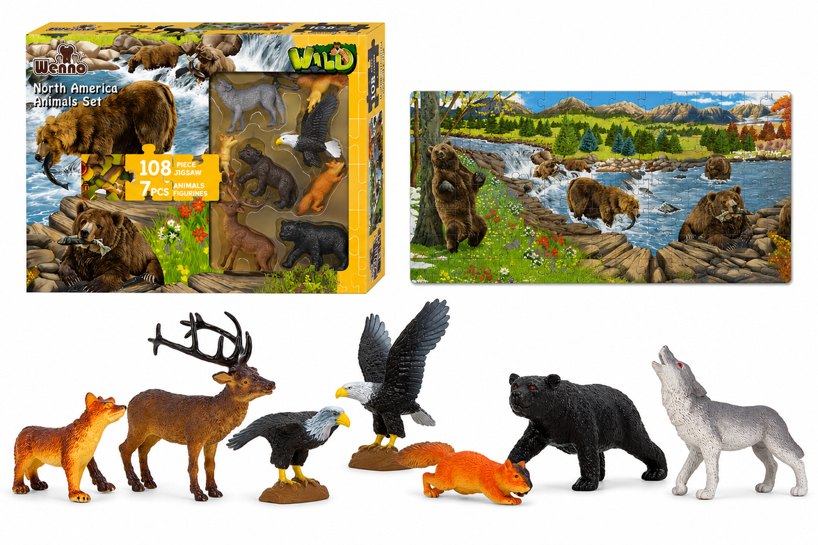Puzzle Animales de Norteamérica 108 Piezas con 7 Figuras | Set Educativo Infantil