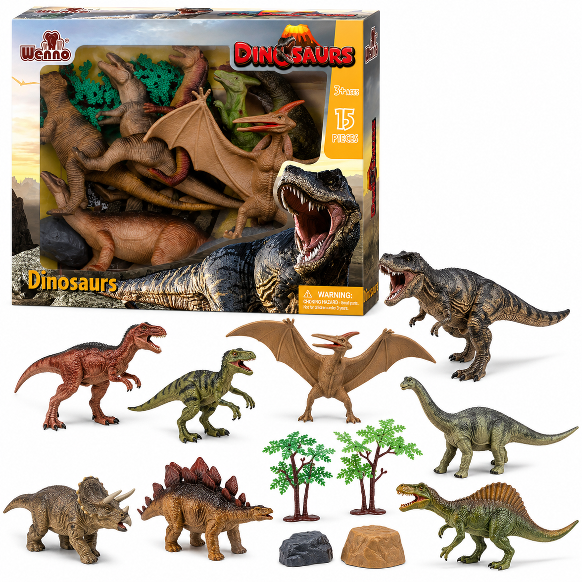 Set de Dinosaurios 15 Piezas | Figuras de Dinosaurios con Accesorios para Niños