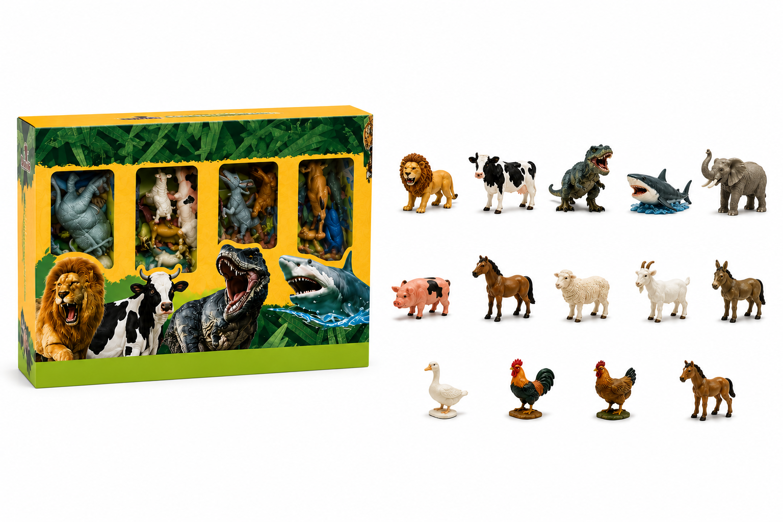 Mega Box Animales 40 Piezas | Figuras de Animales Salvajes, Granja y Dinosaurios