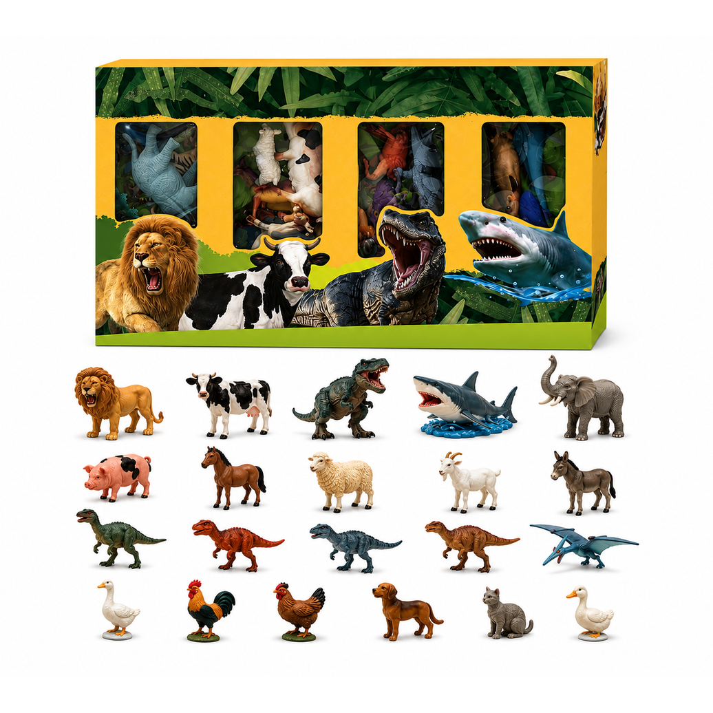 Mega Box Animales 48 Piezas | Figuras de Animales Salvajes, Granja, Marinos y Dinosaurios
