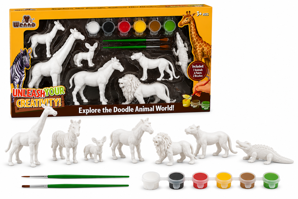 Set de Animales para Pintar con Pinturas y Pinceles | Kit Creativo Infantil 7 Figuras