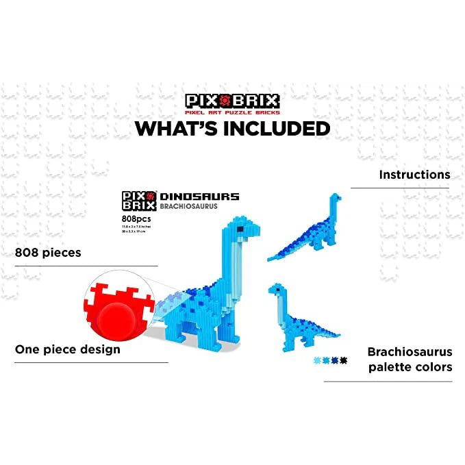 Pack Pix Brix Dinosaurios – Set de Construcción 3D Brachiosaurus (808 piezas) y T-Rex (397 piezas) | Bloques de Encaje Slide+Stack | Juguete Educativo para Niños +6 Años