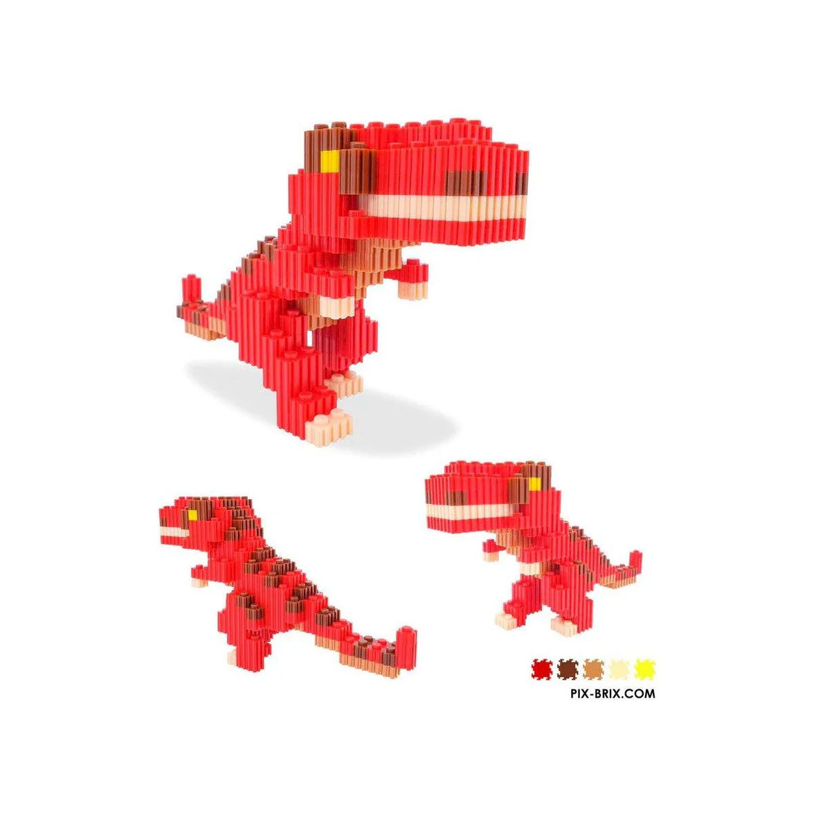 Pack Pix Brix Dinosaurios – Set de Construcción 3D Brachiosaurus (808 piezas) y T-Rex (397 piezas) | Bloques de Encaje Slide+Stack | Juguete Educativo para Niños +6 Años