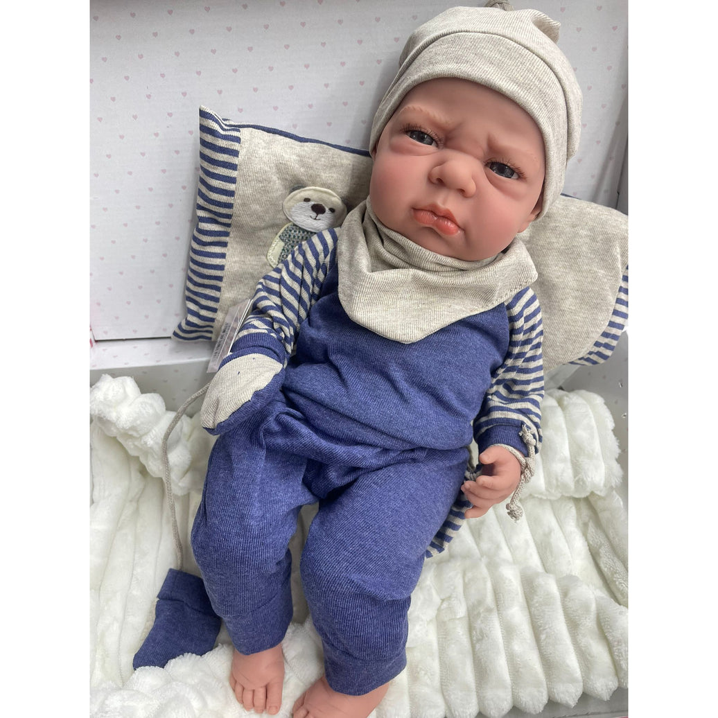 Arias Elegance Muñeco 40cm con Peso Azul con Cojín, Manoplas y Bolsa multiusos 50640