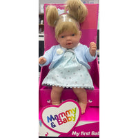Muñeca Arias Elegance con Vestido Azul Ref. 60610-2 – Muñeca Bebé de 28 cm con Sonido de Risa, Conjunto y Complementos | Fabricada en España