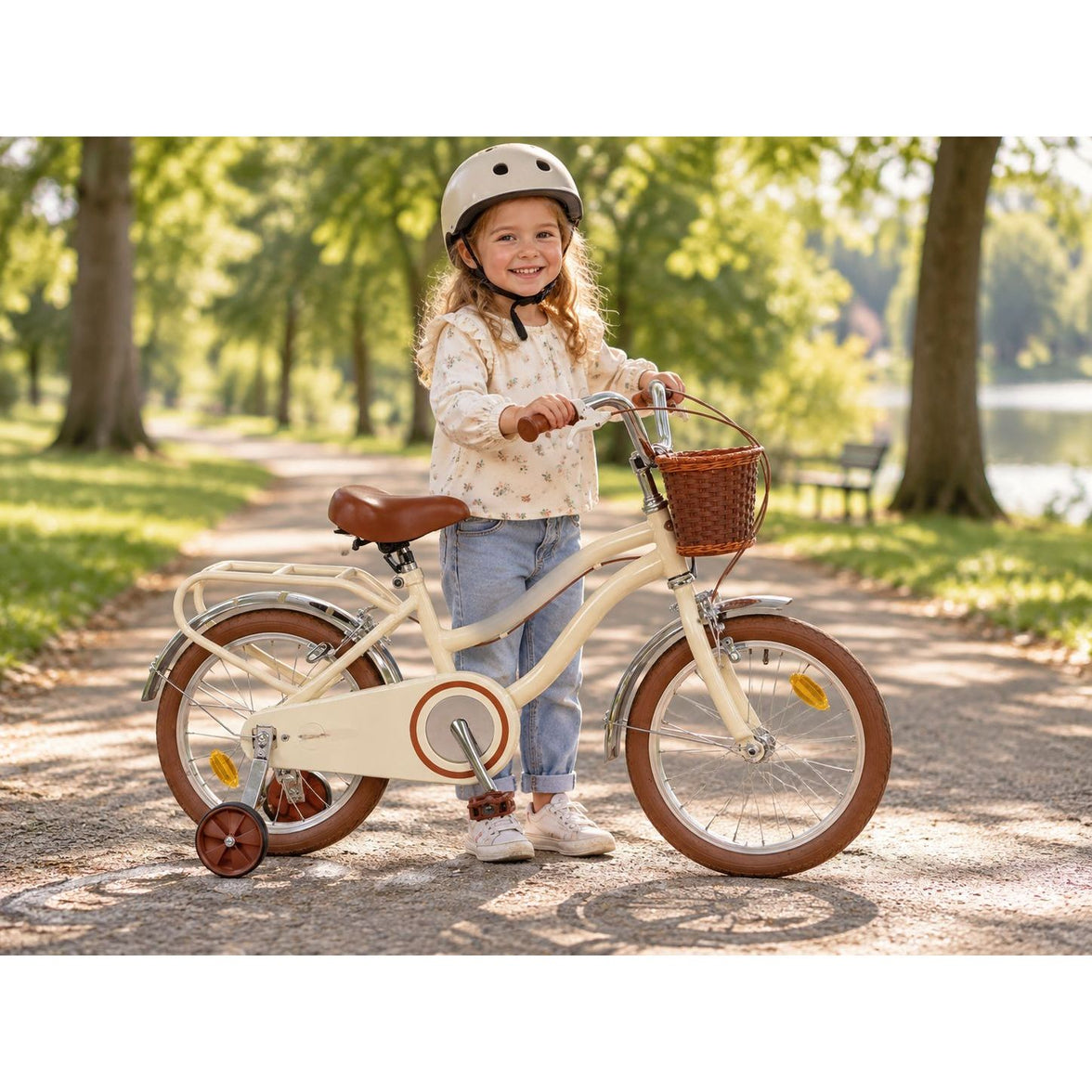 Bicicleta Infantil 16" Vintage Beige Toimsa 16231 con Cesta y Portabultos | +5 años