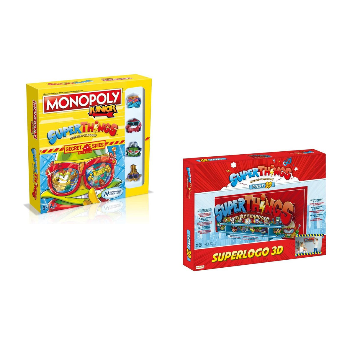 Pack Monopoly SuperThings + Puzzle 3D SuperThings Super Logo – Juego de Mesa + Puzzle para Niños