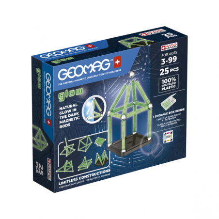 Geomag Glow Recycled – Set Magnético de 25 Piezas | Construcciones que Brillan en la Oscuridad