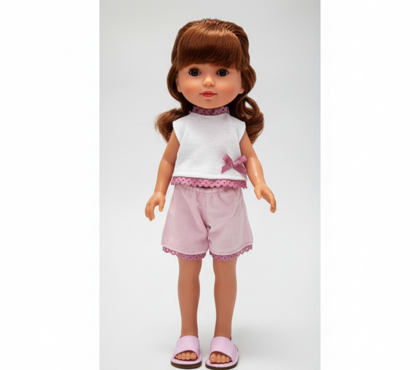 Muñeca Arias Elegance Martina con Pantalón Corto Rosa – Muñeca Bebé de 38 cm con Conjunto Elegante | Fabricada en España