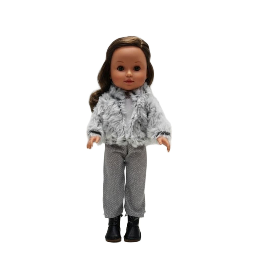 Muñeca Arias Elegance Carla – Muñeca Bebé de 38 cm con Chaqueta de Pelo Gris y Complementos | Fabricada en España