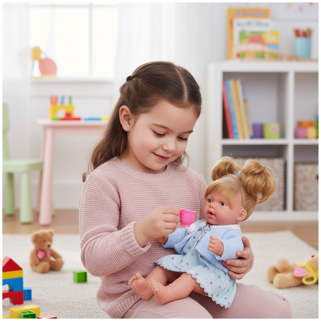 Muñeca Arias Elegance con Vestido Azul Ref. 60610-2 – Muñeca Bebé de 28 cm con Sonido de Risa, Conjunto y Complementos | Fabricada en España