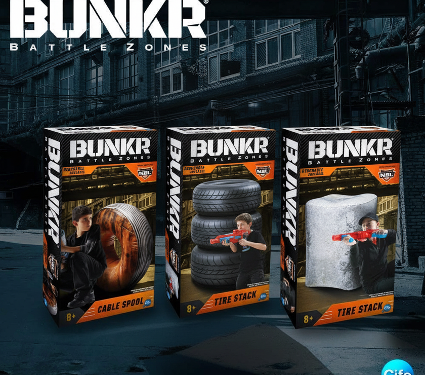 Pack Bunkr – Surtido Battle Zone | Set de Batalla Nerf con Obstáculos Inflables | Juego de Acción y Estrategia para Niños
