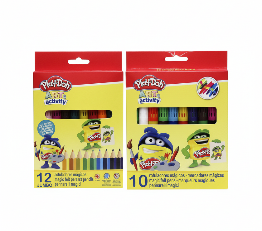 Pack Play-Doh: 12 Lápices de Colores Jumbo + 10 Rotuladores Mágicos | Set de Manualidades para Niños