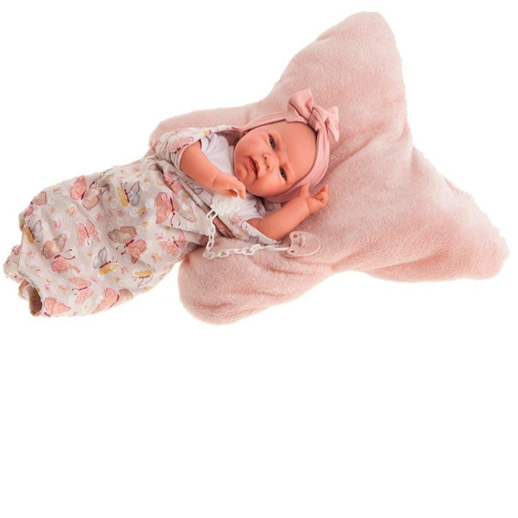 Muñeca Antonio Juan Recién Nacida Lea con Cojín Mariposa Ref. 33119 – Muñeca Bebé de 42 cm con Ropa y Complementos | Fabricada en España