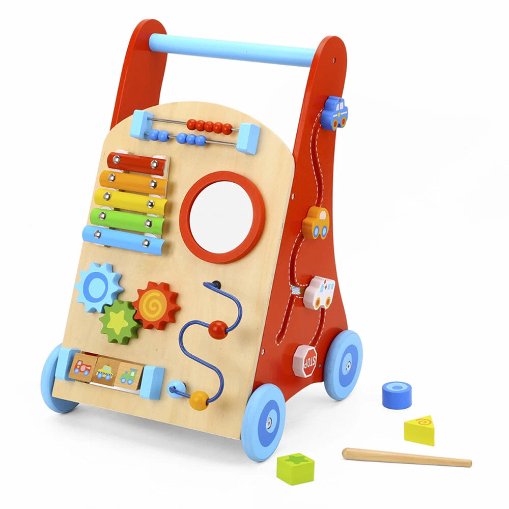 Tooky Toy - Andador de Madera para Bebés y Centro de Actividades 2 en 1 | Carrito de Empuje para Aprender a Caminar con Juegos Sensoriales y Educativos | Juguete de Madera para Niños +18 Meses