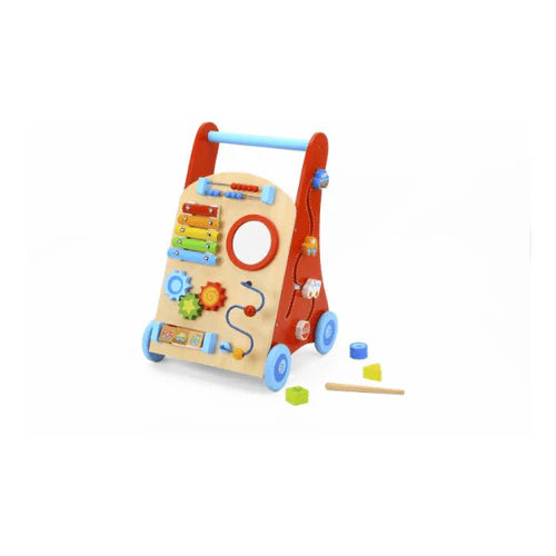 Tooky Toy - Andador de Madera para Bebés y Centro de Actividades 2 en 1 | Carrito de Empuje para Aprender a Caminar con Juegos Sensoriales y Educativos | Juguete de Madera para Niños +18 Meses
