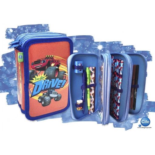 🔥 Blaze Estuche 3 Pisos Glitter – ¡Organiza tu vuelta al cole con estilo! ✨