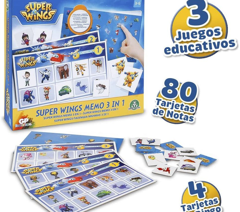 Superwings - Juego 3 en 1 súper memo. Caja algo dañada