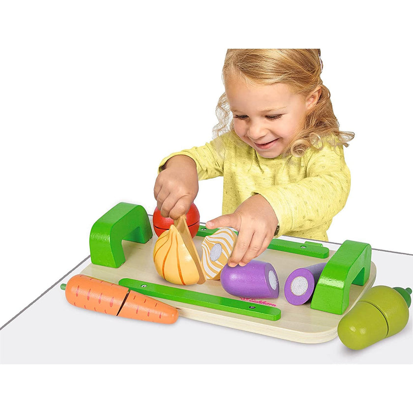 Eichhorn - Tabla con Verduras y Cuchillo, Set de Juguetes de Madera para Niños a partir de 2 Años - 26 cm