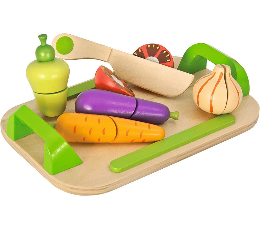 Eichhorn - Tabla con Verduras y Cuchillo, Set de Juguetes de Madera para Niños a partir de 2 Años - 26 cm
