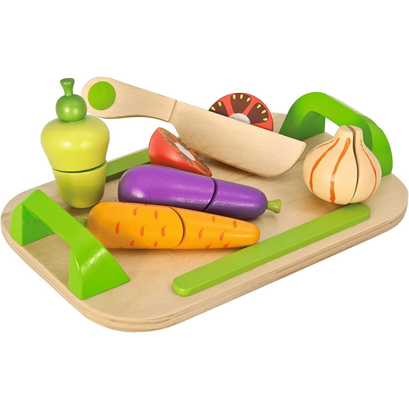 Eichhorn - Tabla con Verduras y Cuchillo, Set de Juguetes de Madera para Niños a partir de 2 Años - 26 cm
