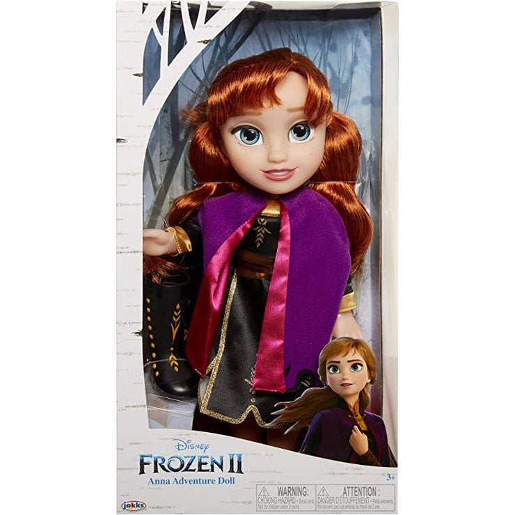 Disney Frozen 2 - Muñeca Anna de Viaje 38 cm con Capa de Viaje Violeta, Botas y un Precioso Peinado