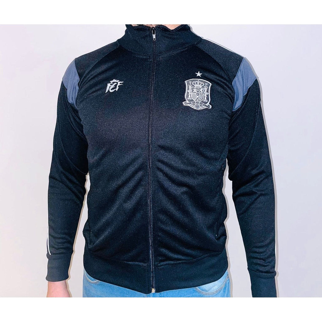 Chaqueta Oficial de la Selección Española de Fútbol para Adulto – Negra y Gris | RFEF Licencia Oficial | Sudadera Deportiva con Cremallera y Escudo Bordado
